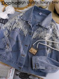 Damesjassen denim chic jas vrouwen 2023 lente zomerkleding voortreffelijke strass pailletten losse oversized jeans jas