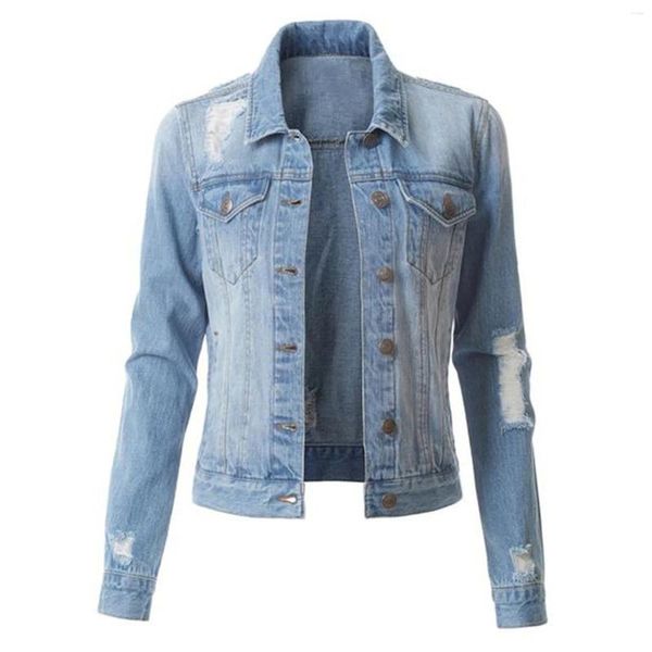 Vestes Femmes Denim Manteaux Pour Femmes Automne Court Jean Manteau Revers À Manches Longues Ripped Outwear Avec Poche Pardessus Hiver Femme Vêtements