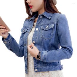 Chaquetas de mujer Chaqueta de mezclilla Bombardero azul Jeans cortos Casual Rasgado Outwear 2XL Slim Manga larga Black Jack Coat