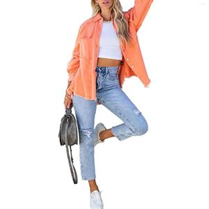 Vestes pour femmes Veste en jean Boutonnée Chemise Femme Manches longues Lâche Streetwear Automne Bureau Lady Manteau coréen