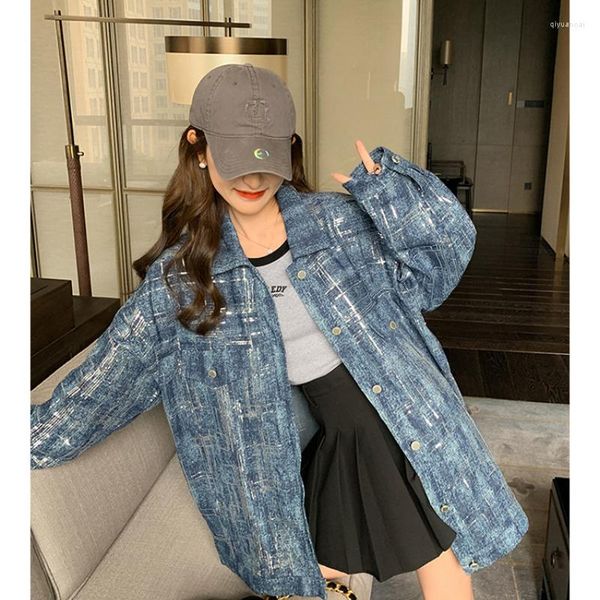 Chaquetas para mujeres chaqueta de mezclilla jeans diseño lentejuelas traficza sleek 2023 bomber bomber en promociones