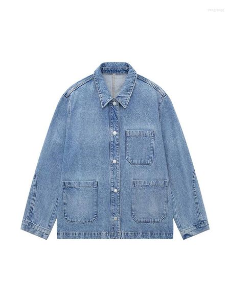 Chaquetas de mujer Chaqueta de mezclilla para mujer Abrigo de jeans de gran tamaño Abrigos coreanos Primavera Verano 2023 Azul Outwear Zatr