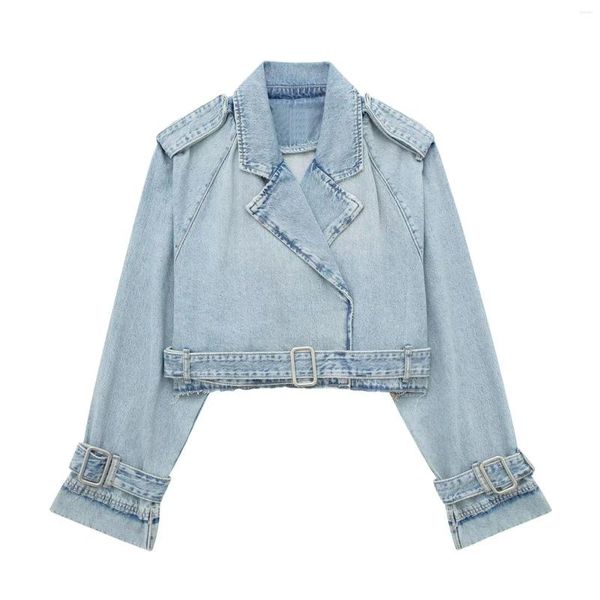 Vestes Femmes Denim Veste High Street Effiloché Bleu Manteau Top Femme Recadrée Femmes Chic Lady Pour