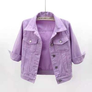 Damesjacks denim jas lente herfst korte jas roze jean casual tops paars geel wit losse bovenkleding