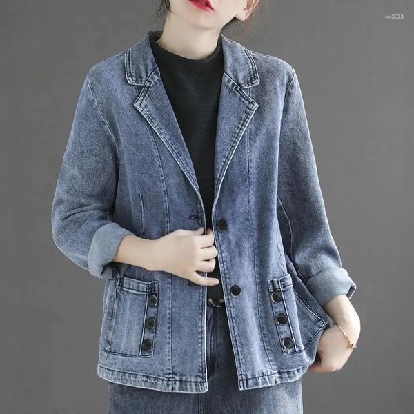 Vestes Femmes Veste en jean Femmes Jeans Manteau sur mesure Vêtements d'hiver 2023 Arrivées Outwears Harajuku Fashion Blazers Turn-down Col Tops