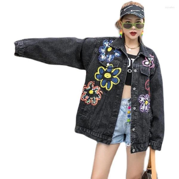 Vestes pour femmes Denim Jacketspring Personnalité Peinte à la main Graffiti Fleur Mode Cardigan Lâche Manteau