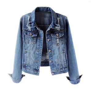 Vestes Femme Denim printemps en détresse déchiré à manches longues Jean Veste manteaux courts vêtements d'extérieur Chic gilet hauts Veste Femme