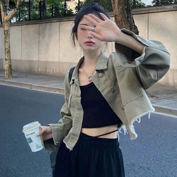 Vestes Femmes Denim Femmes Cropped Sweet Cool Chic Streetwear Unisexe Basic All-Match Ulzzang Design Rétro Ropa Mujer Casual Femme Ins