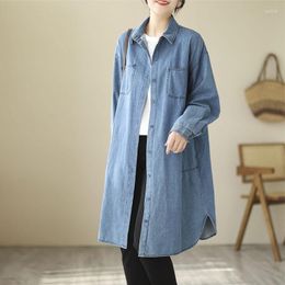 Design des vestes pour femmes Shirts en denim en coton rétro pour la tendance à manches moyennes et longues à manches longues