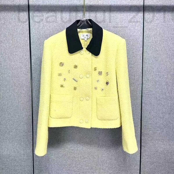 Diseñador de chaquetas para mujeres 2023 Autumn New Lemon Lemon Yellow Flow Polo contraste pantalones pantalones pantalones de tweed gruesos para productos modernos y estables 328m