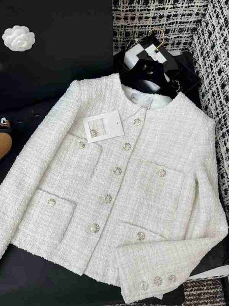 Vestes Femmes Designer 2023 Automne Nouveau Cha Nanyou Gaoding Celebrity Petit Parfum Polyvalent Col Rond Épais Tweed Blanc Manteau Court Femmes D6UM