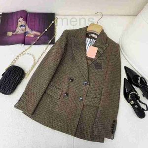 Damesjassen designer 2023 herfst/winter nieuwe MIU Nanyou Gaoding Lazy Wind Cuff Contrast Double Pocket Suit Kraag Wollen jas voor dames E1DA