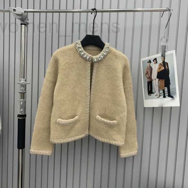 Diseñador de chaquetas de mujer 2023 Otoño / Invierno Nuevo Nanyou Gaoding Estilo perezoso Escote Diamante caliente Diseño de doble bolsillo Abrigo de lana versátil 12HK