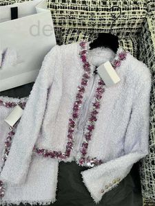 Vestes pour femmes Designer 2023 été nouveau polyvalent petit parfum flux de vent Su industrie lourde clou perle célébrité Taro violet manteau court 4Q15