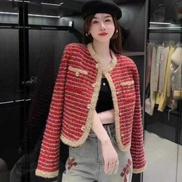 Damesjacks Designer 2024 Early Spring Xiaoxiang Elegance Gold Wire Color Block gebreide vest met lange mouwen jas top Nieuwjaar rood haar htpz