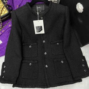 Designer des vestes pour femmes 2024 début de printemps Nouveau Nanyou Cha Célébreuse élégante Cou rond quatre poche laine mélangée Black Tweed Coat 0k4o