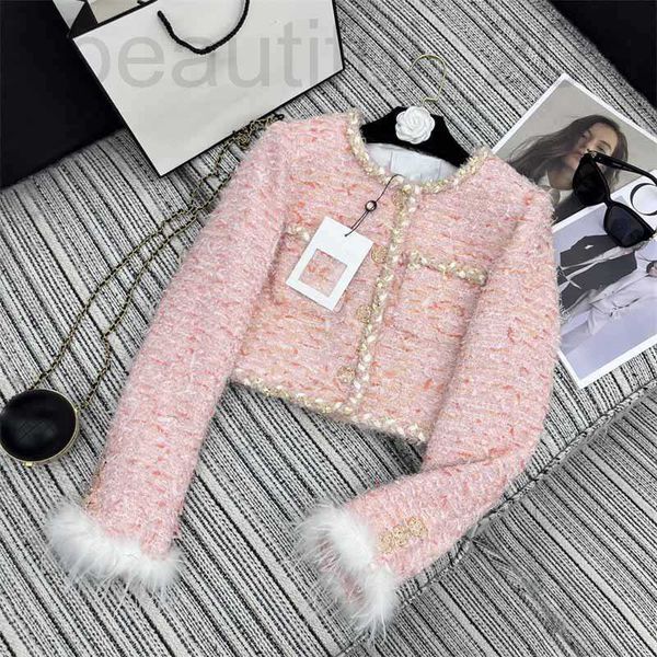 Diseñador de chaquetas para mujeres 2024 Temprano en la primavera NUEVA NAYOU CHA Age Reduciendo el estilo elegante Ostrich Tweed Tweed redonda Capa corta para mujeres CDT7