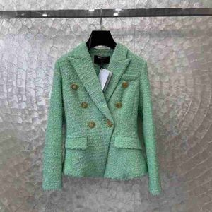 Designer de vestes pour femmes 2024 Spring Celebrity Style polyvalent mince taille verte enveloppante Mabillement de costume en tweed pour femmes l6bv