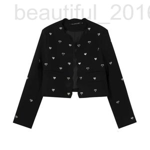 Damesjacks Designer 22 Autumn/Winter Xiaoxiangjia Metalen Hart Dikke Tweed Zwart veelzijdige korte jas YRJK