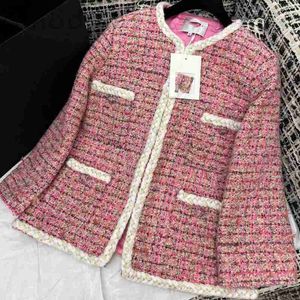 Vestes pour femmes Designer 23 automne/hiver nouvelle célébrité douce polyvalente à carreaux Design exquis manteau tissé en Tweed rose Z3CM