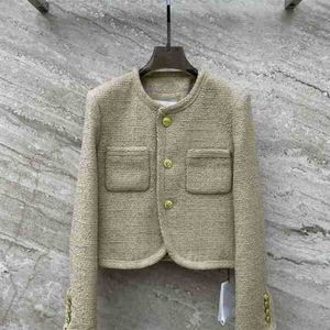 Damesjassen Designer 23 Herfst/Winter New Premium Milk Tea Gold Button Jacket Coat SVW9