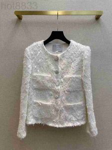 Vestes pour femmes Designer 23 Début de l'automne Style Celebrity Nail Bead Sequin Broderie Col rond Tassel Weave Tweed Coat 5OIM