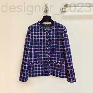 Dames Jackets Designer 24 Spring High End Ribbon Design gevoel Dikke Tweed Kleine geurige jas Purple roze geweven geruit 9LJK