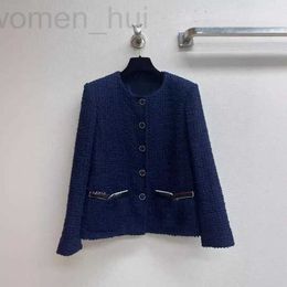 Diseñador de chaquetas para mujeres 24 primavera nuevo producto xiaoxiangfeng tibetan azul redondo redondo grueso tweed sencillo bocked vuxk