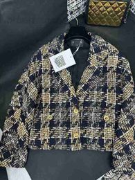 Damesjassen designer herfst en winter Celebrity Style Elegant Temperament Zwarte kraag Gouden geruite V-hals Dikke Tweed korte jas voor dames ZX6I