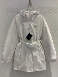 Damesjacks Designer Autumn Winter 22nd P Familiebrief Logo Belt Hooded Middle Long White Goose Down Jacket 0vic