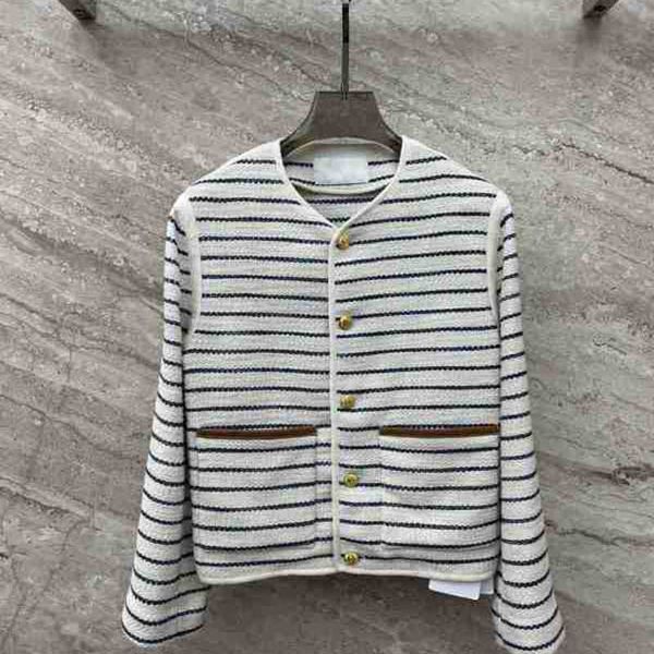 Vestes pour femmes Designer Automne / Hiver 23 New Premium Navy Blue Stripe Hunting Gold Button Jacket Coat EFJS