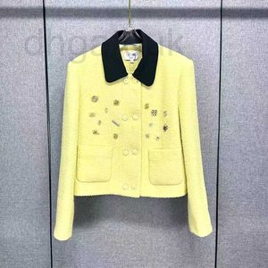 Brand de concepteur de vestes pour femmes 2023 automne new citron jaune en vrac de polo couvre de contraste de cou de couche épais en tweed pour les produits tendance et stables 0lya