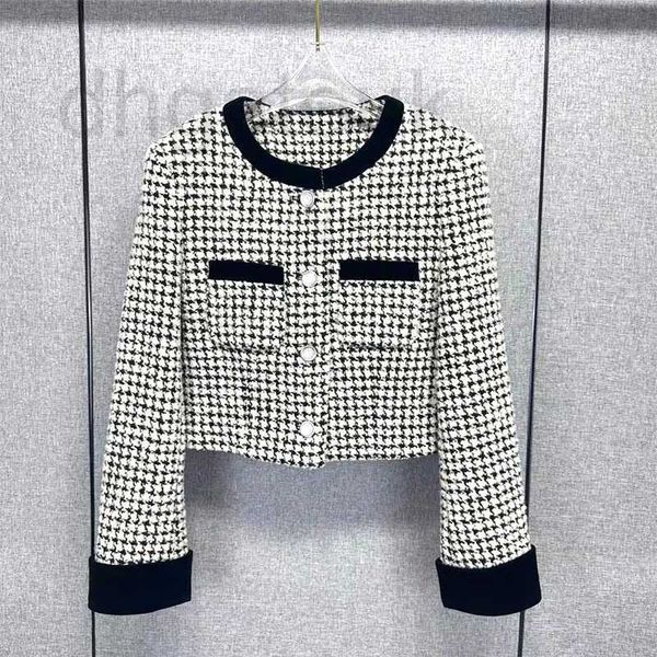 Vestes Femmes Designer Marque 2023 Automne Nouveau Super Élégant Mille Oiseaux Checker Court Épais Tweed Manteau À La Mode Les Femmes Peuvent Vendre Des Marchandises Stables RG5M