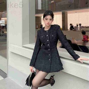 Vestes pour femmes Designer Marque Français Luxury Show Style Plaid Celebrity Little Fragrance Robe Brillant Soie Épaisse Noir Taille Wrap LCEP