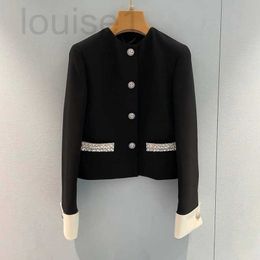 Dames Jackets Designer Gloednieuwe Franse mode Miu Set Zwart Slimming Heavy Duty Bead Round Neck Suit Outer Tower Coat FZX4