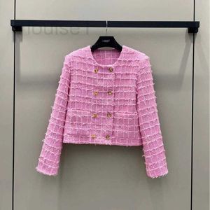 Dames Jackets Designer Brand Spring 2024 Nieuwe grove tweed driedimensionale luxe perzik roze plaid short jacket temperament top voor vrouwen 52O1