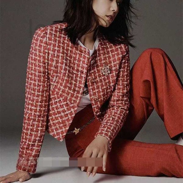 Chaquetas de mujer ropa de diseñador 3023 nuevo producto Lin Xinhui edición limitada abrigo de mujer a cuadros rojos de tweed grueso 7860