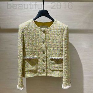 Édition correcte des vestes pour femmes ~ 24c printemps / été citron laine jaune laine mélangée mixte placé à la main le positionnement court manteau 9808 # i5fv