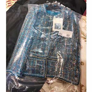 Vestes pour femmes Designer Cosmic chic Femmes Automne Élégant Tweed De Luxe Laine Manteau Court OL Dames Bleu Poche Piste Vêtements 201013 VLAM