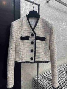 Vestes pour femmes Designer début automne 2023 nouvelle célébrité tempérament contraste couleur Tweed gland à manches longues manteau court FXZN
