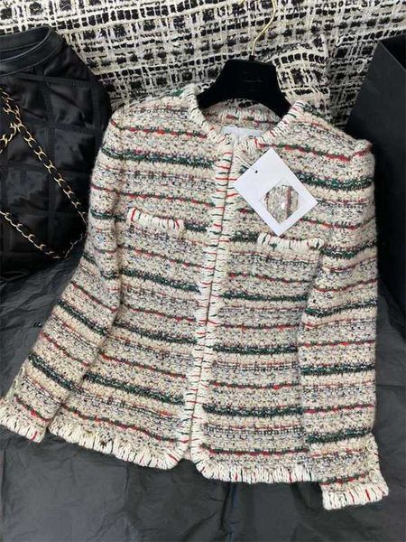 Vestes Femmes Designer Début Automne Nouveau Cha Fleur Rugueuse Tweed Tempérament Celebrity Camellia Doublure Col Rond Manteau À Manches Longues Femmes 46ZL