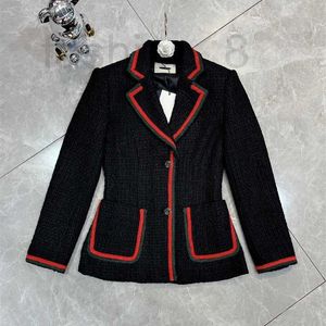 Vestes pour femmes Designer début printemps vintage vent rouge vert contraste tissage ruban bord col rabattable laine Tweed manteau 3COT