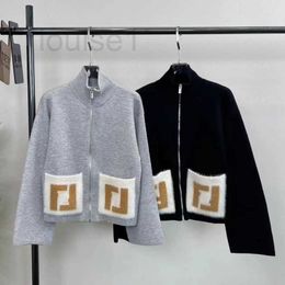 Damesjassen ontwerper Fenjia 2023 nieuwe staande kraag wol dubbele zak gebreid vest mode zoete casual rits jas XI95