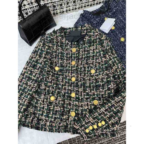 Chaquetas de mujer Diseñador Chaqueta tejida de tweed a cuadros verde PSLR