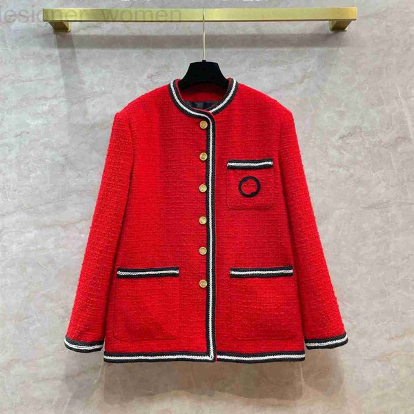Designer de vestes pour femmes industrie lourde 24 au début du printemps nouveau Red Tweed Coat Version en vrac pour femmes Ribbon laine mélangée en tweed en tweed v62l