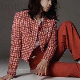 Damesjassen Designer High-end dameskleding Nieuw product Lin Xinhui Limited Edition Grove Tweed Rode geruite damesjas BJYG