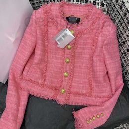 Chaquetas para mujer Diseñador Ropa de mujer de alta gama, estilo pequeño y fragante, abrigo, color brillante, borde de borla tejido a mano, sensación corta de moda de alta gama BWSJ