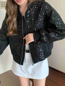 Designer de vestes pour femmes Luxury CE New Sequin Patchwork Design Jacket Baseball Veste Zipper Broidered Lettres à l'arrière L1BS