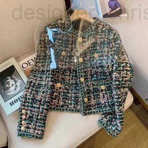 Vestes Femmes Designer Luxe Designer Mode Petite Femme Parfumée Tweed Veste De Laine Manteau Automne Hiver Vert Plaid Poche À Poitrine Simple Survêtement