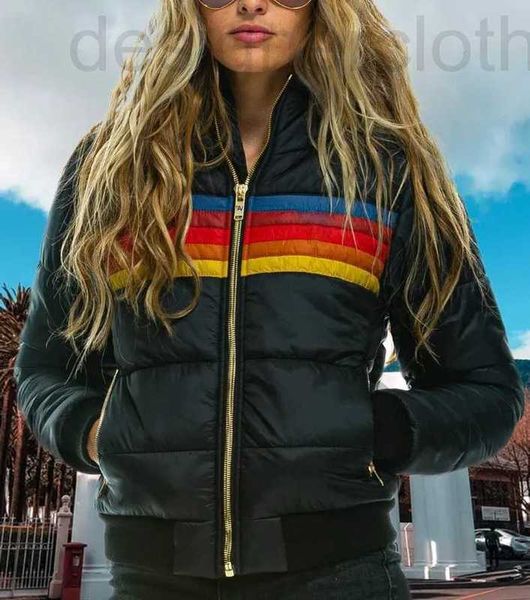 Vestes Femmes Designer Luxe Designer Veste Femme Down Parka Manteau 2024 Casual Rainbow Fashion Zipper Stripe Plus Taille Chapeau WTYL